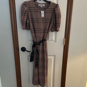 Emma & Michele Plaid Midi Dress with Black Belt